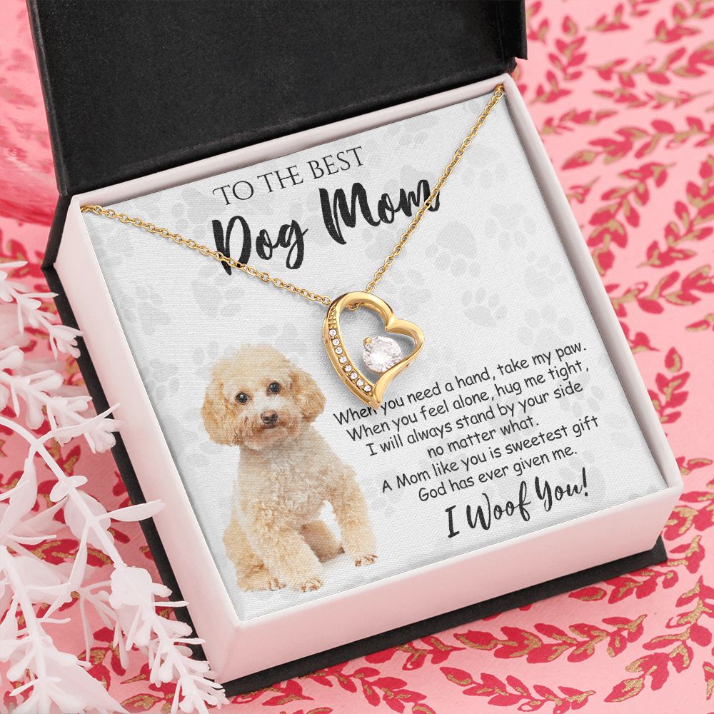 To The Best Poodle Dog Mom Knot Necklace Mother's Day Gift , I Woof You Quote Gift Card, Message Card Jewelry For Dog Lovers, Necklace For Mom Forever Love Necklace