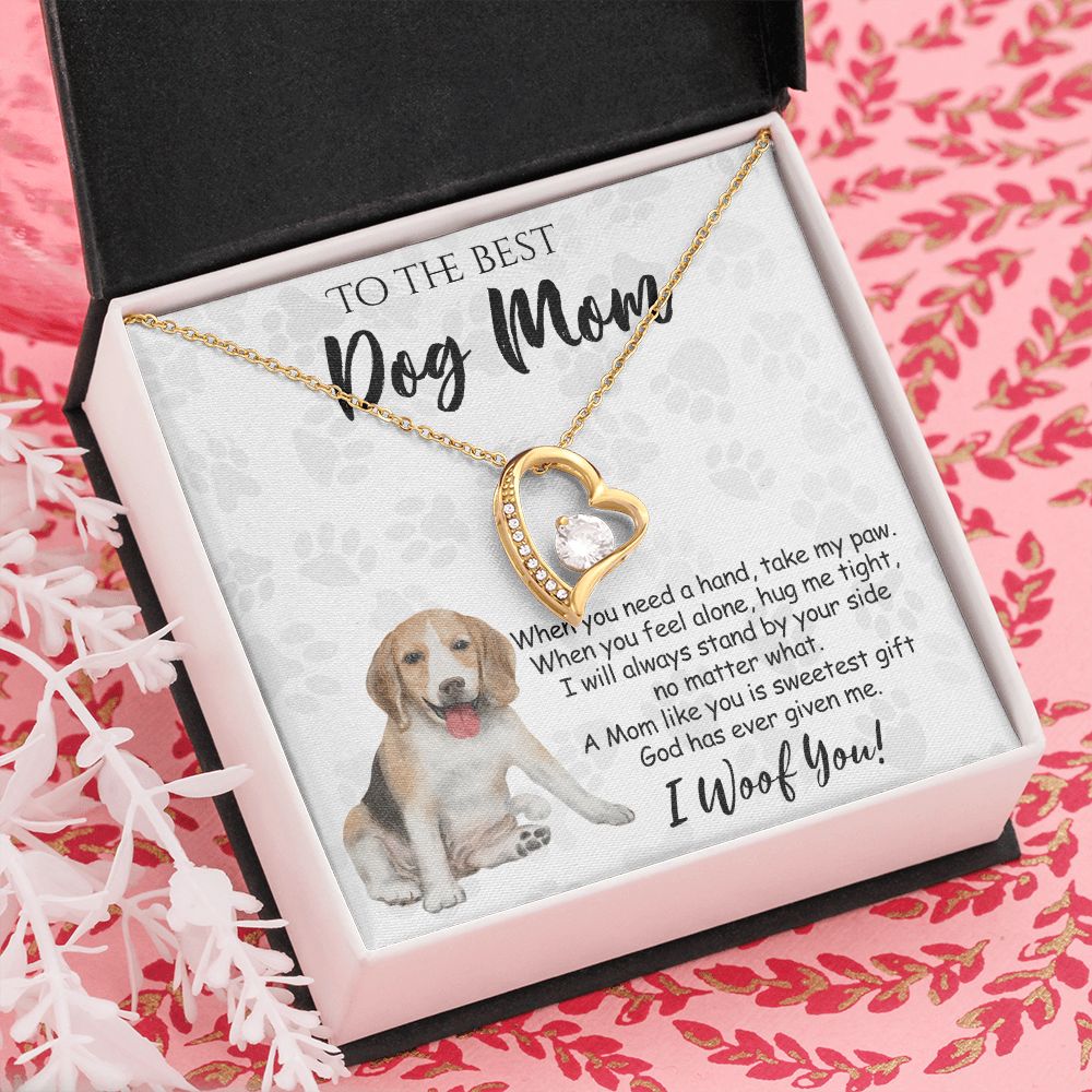 To The Best Beagle Dog Mom Knot Necklace Mother's Day Gift , I Woof You Quote Gift Card, Message Card Jewelry For Dog Lovers, Necklace For Mom Forever Love Necklace