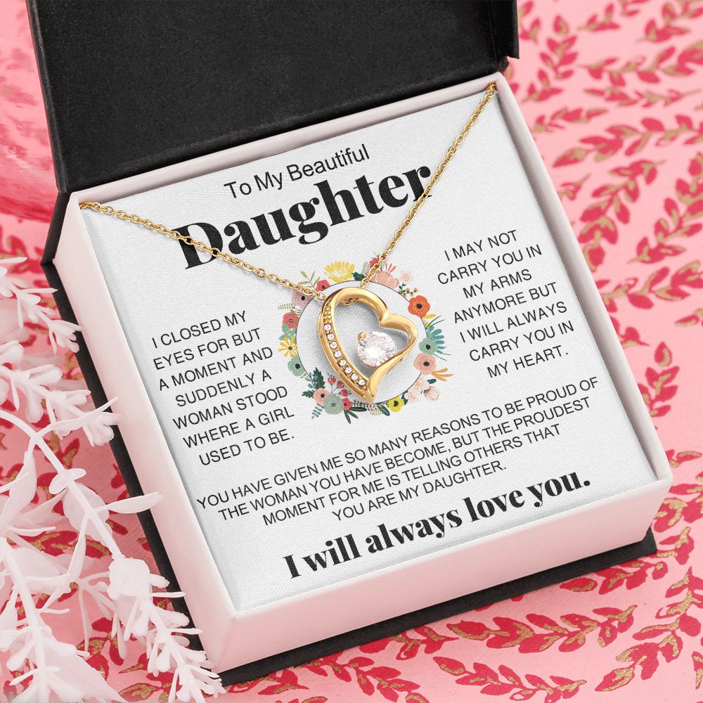 Jewelry Pendant Present for Daughter, To My Daughter Gift Necklace from Mom, Mother Daughter Gift Ideas, Birthday Christmas Gift Graduation Gifts for Daughters, Mother and Daughter Necklace 16 Forever Love Necklace