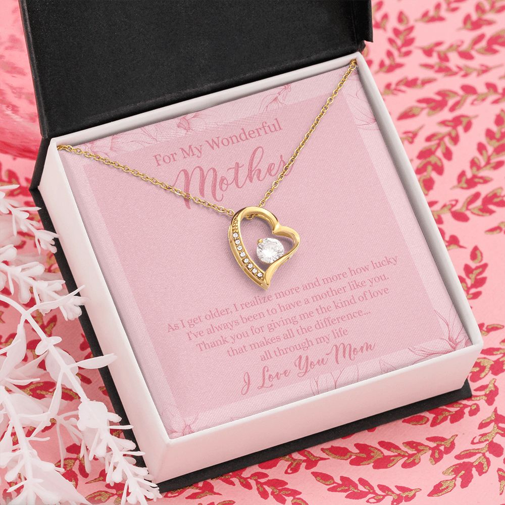 To My Wonderful Mother Necklace Message Card, Gift Box for Mom Birthday Gift From Daughter Mothers Day Necklace for Mom Gift From Daughter Mom Gifts For Wedding Mom Thank You Gift For Mom Forever Love Necklace