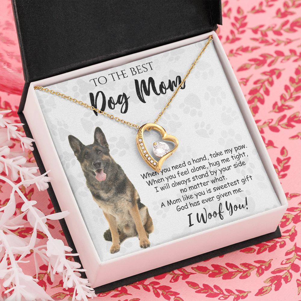 To The Best German Shepherd Dog Mom Knot Necklace Mother's Day Gift , I Woof You Quote Gift Card, Message Card Jewelry For Dog Lovers, Necklace For Mom Forever Love Necklace