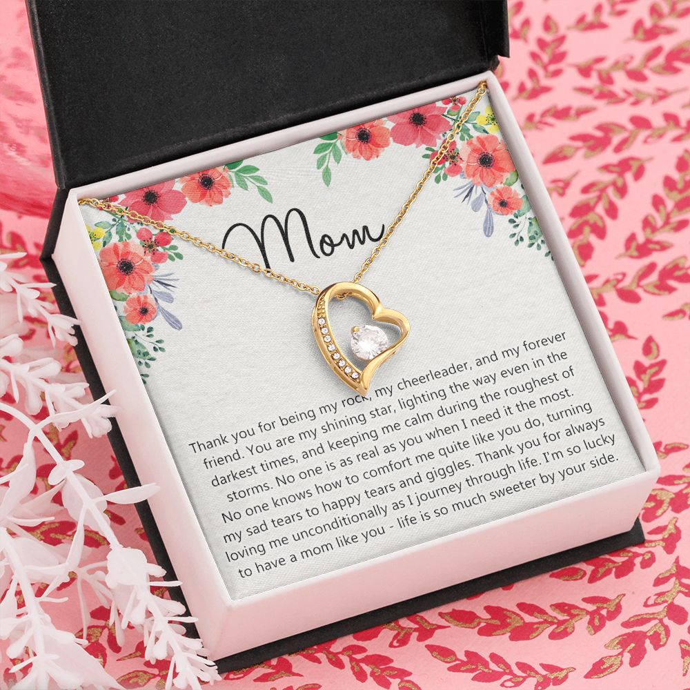 To My Mom Gift Necklace for Mother Daughter Jewelry, Thank You Mom Gift, Gift for Mom from Daughter to Mother Necklace Pendant Jewelry Box for Mom on Mother's Day Birthday Forever Love Necklace