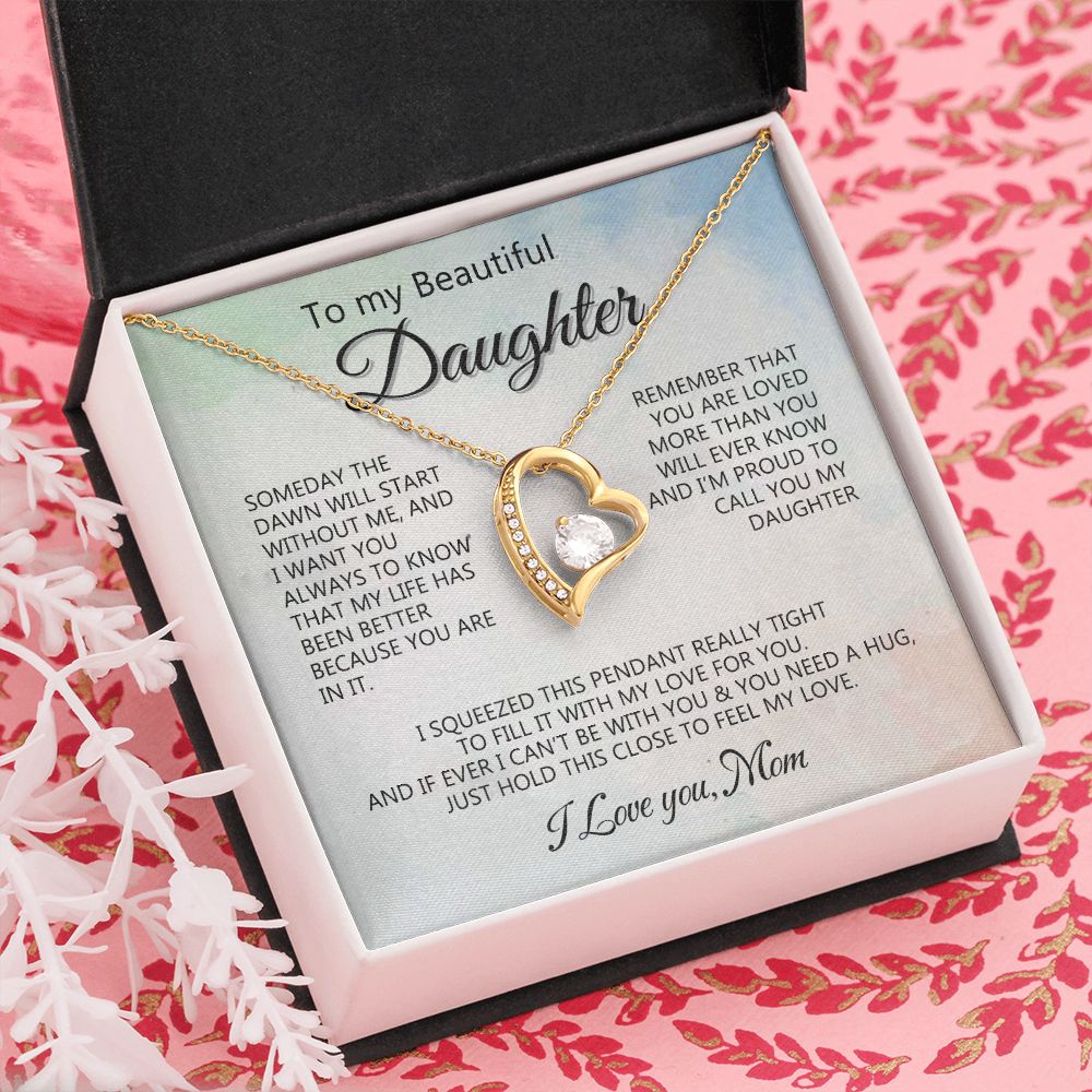 Jewelry Pendant Present for Daughter, To My Daughter Gift Necklace from Mom, Mother Daughter Gift Ideas, Birthday Christmas Gift Graduation Gifts for Daughters, Mother and Daughter Necklace 14 Forever Love Necklace