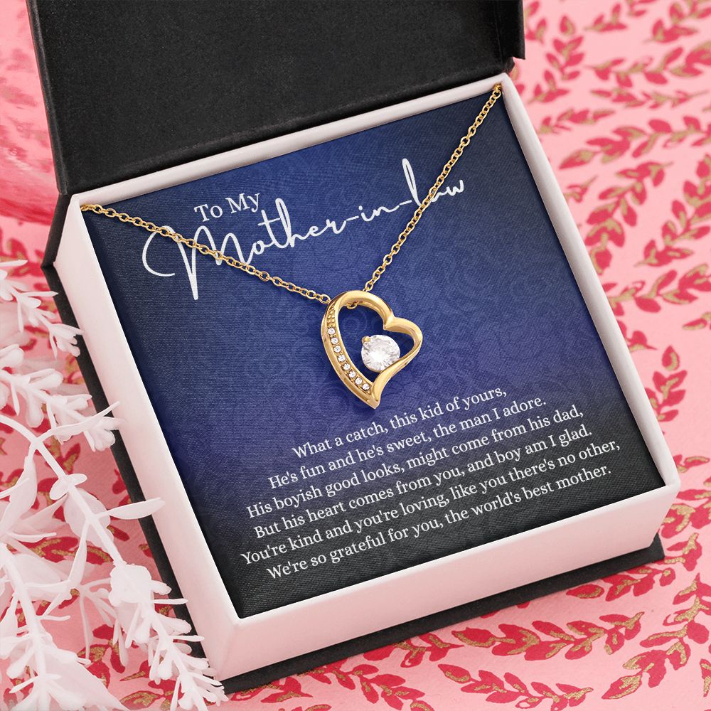 To My Mother in Law Necklace, Gift for Mother in Law Jewelry Box, Gift Card, Necklace for Mother in Law Jewelry Gift to My Mother-in-law on Wedding Day Mother's day gift for Mother in Law Forever Love Necklace