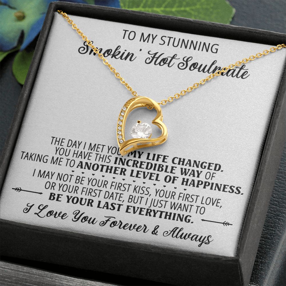 To My Smokin Hot Soulmate Necklace - Wife Gifts From Husband To My Wife Necklace, Gift for Her Romantic, Girlfriend Gifts Necklace for Wife from Men Includes Message Card and Gift Box 1 Forever Love Necklace