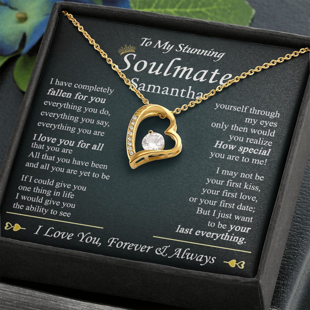 To My Soulmate Necklace for Women Birthday Valentines Day Jewelry Gifts For My Wife with Message Card Box Personalized Gift Present Pendant for Future Wife Soulmate Girlfriend Love 1 Forever Love Necklace