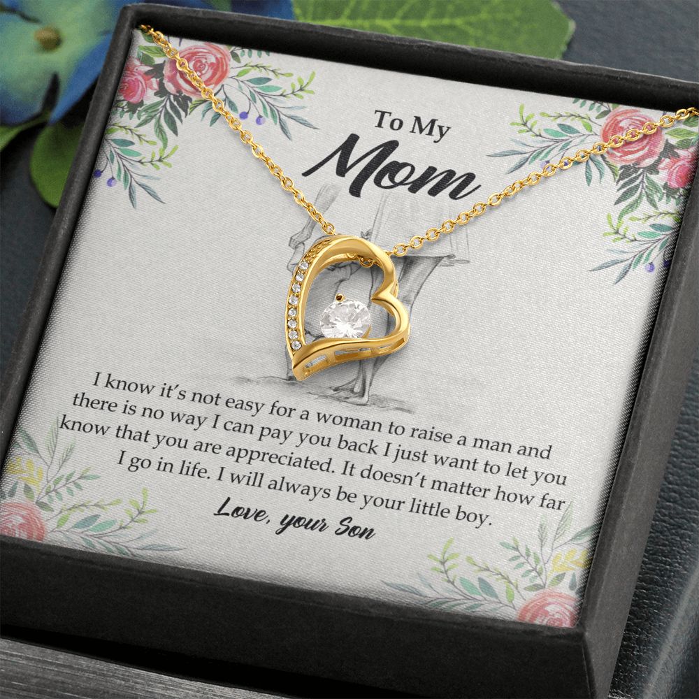 To My Mom Necklace Pendant Gift From Son And Happy Mother's Day Gift For Mom Birthday, Anniversary Your Little Boy Forever Love Necklace