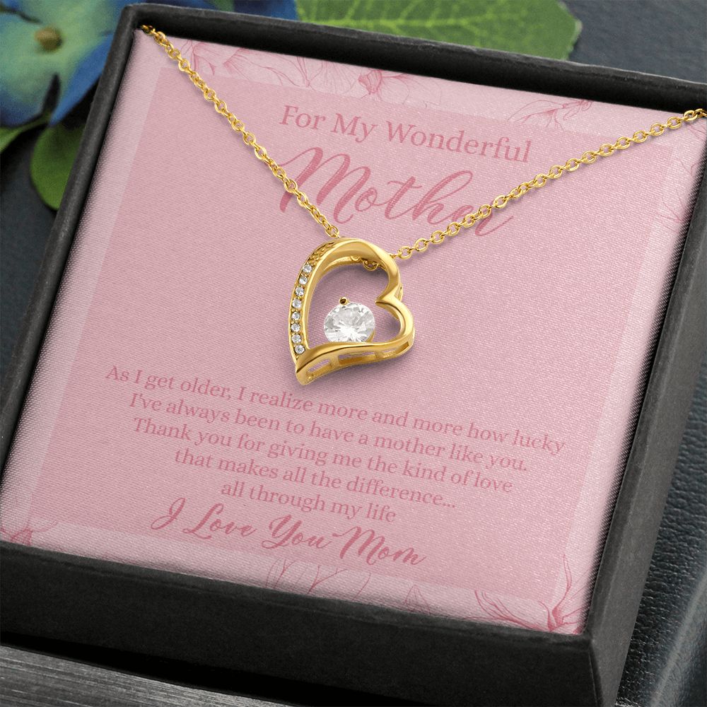 To My Wonderful Mother Necklace Message Card, Gift Box for Mom Birthday Gift From Daughter Mothers Day Necklace for Mom Gift From Daughter Mom Gifts For Wedding Mom Thank You Gift For Mom Forever Love Necklace