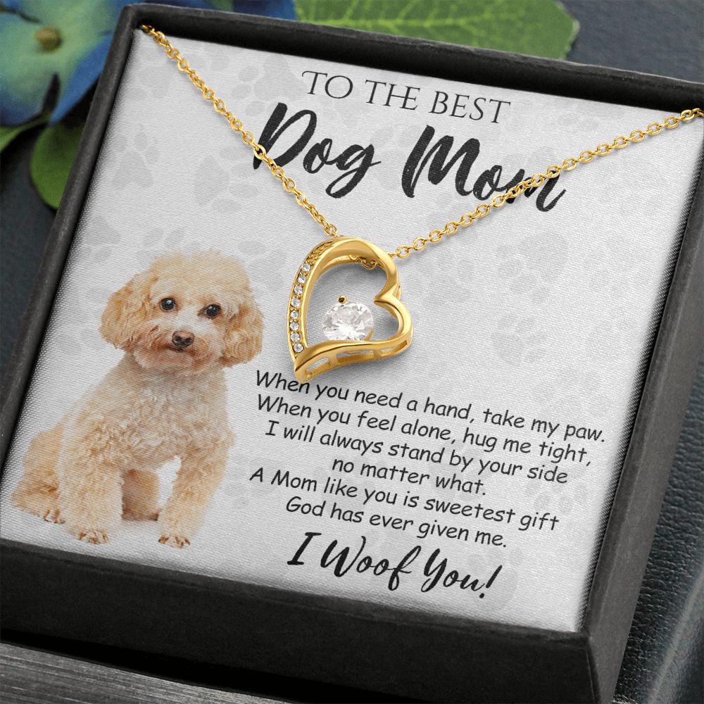 To The Best Poodle Dog Mom Knot Necklace Mother's Day Gift , I Woof You Quote Gift Card, Message Card Jewelry For Dog Lovers, Necklace For Mom Forever Love Necklace