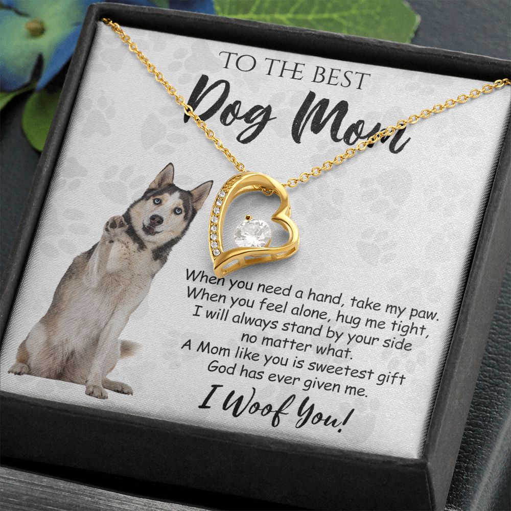 To The Best Husky Dog Mom Knot Necklace Mother's Day Gift , I Woof You Quote Gift Card, Message Card Jewelry For Dog Lovers, Necklace For Mom Forever Love Necklace