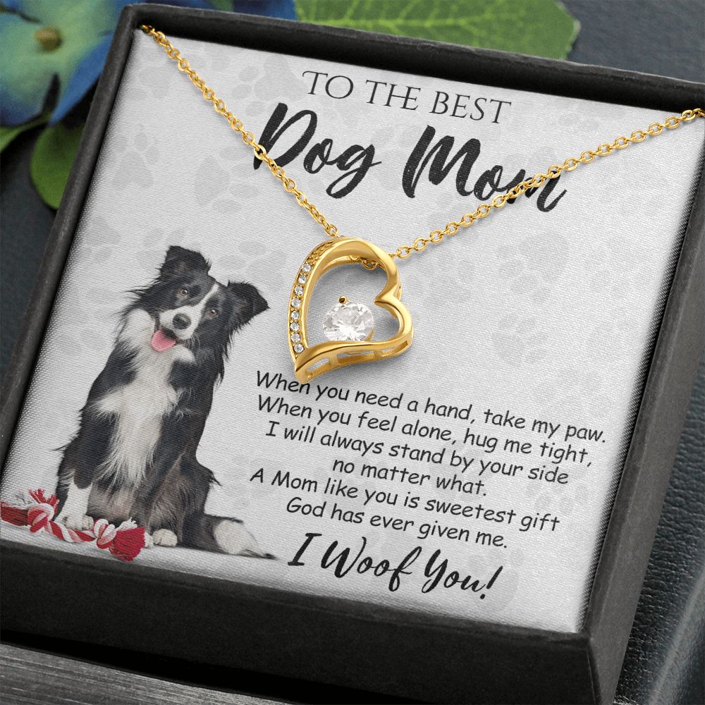 To The Best Border Collie Dog Mom Knot Necklace Mother's Day Gift , I Woof You Quote Gift Card, Message Card Jewelry For Dog Lovers, Necklace For Mom Forever Love Necklace