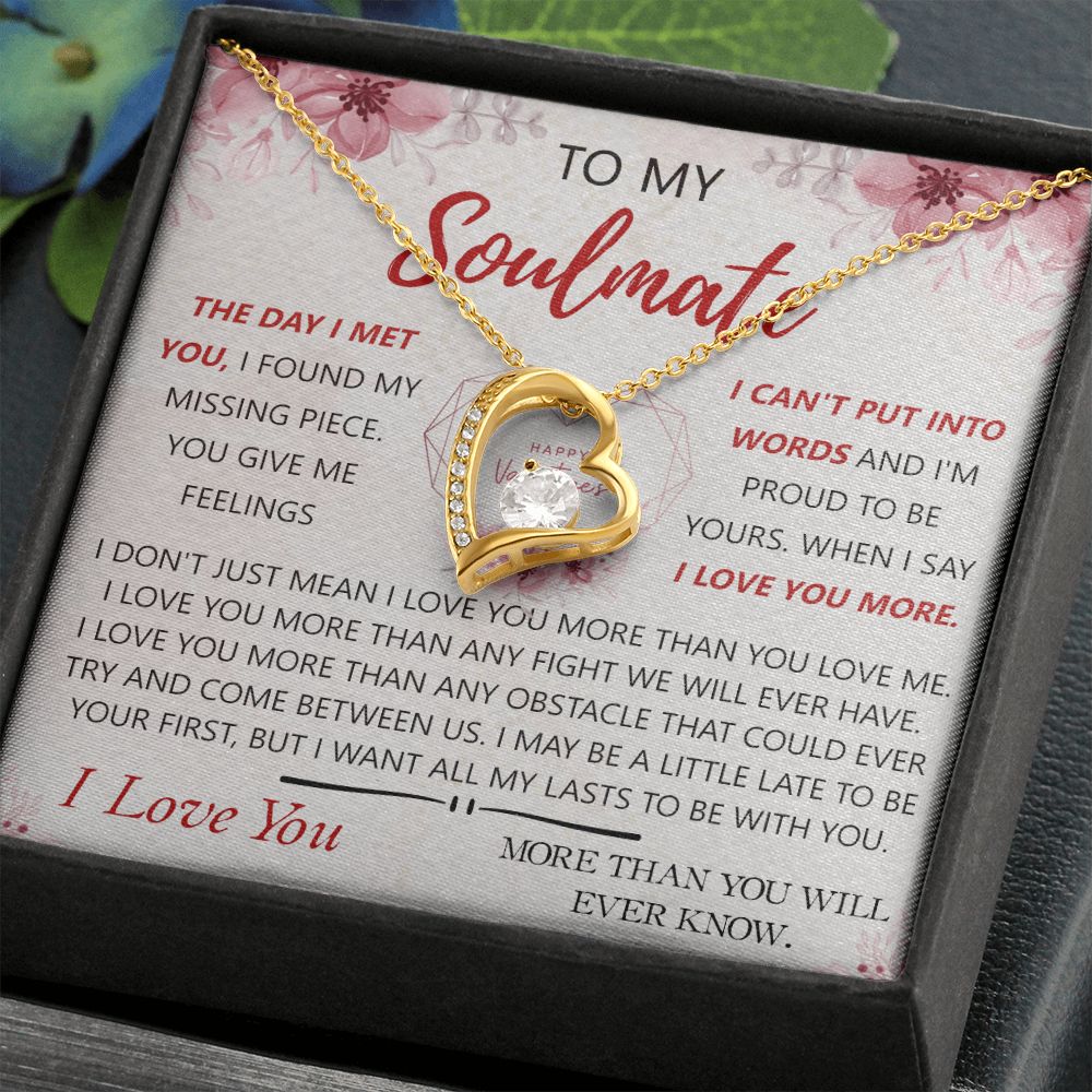 To My Soulmate Necklace for Women Birthday Christmas Jewelry Gifts For My Wife with Message Card Box Personalized Gift Present Pendant for Future Wife Soulmate Girlfriend Love 23 Forever Love Necklace