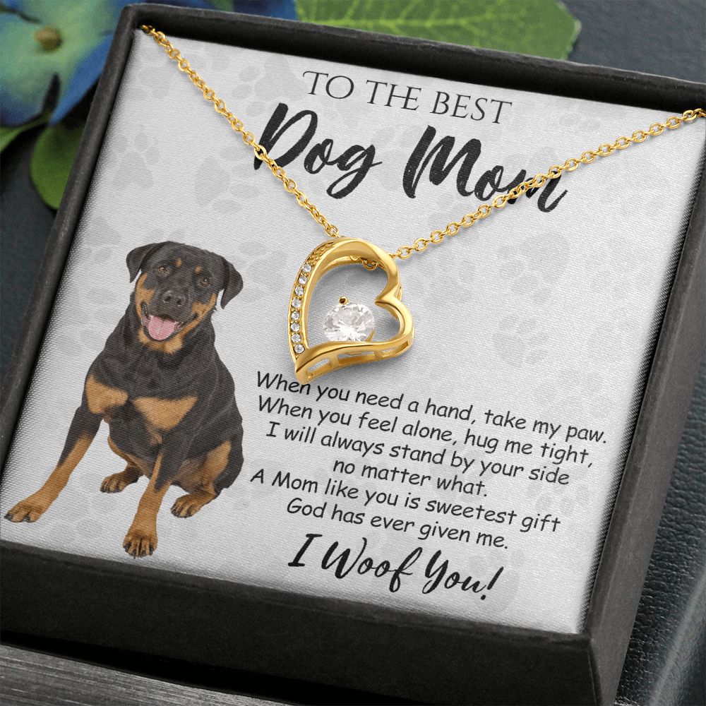 To The Best Rottweiler Dog Mom Knot Necklace Mother's Day Gift , I Woof You Quote Gift Card, Message Card Jewelry For Dog Lovers, Necklace For Mom Forever Love Necklace