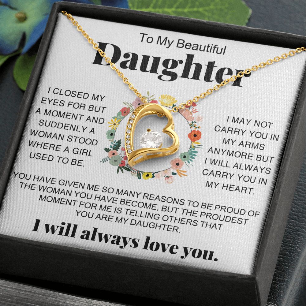 Jewelry Pendant Present for Daughter, To My Daughter Gift Necklace from Mom, Mother Daughter Gift Ideas, Birthday Christmas Gift Graduation Gifts for Daughters, Mother and Daughter Necklace 16 Forever Love Necklace