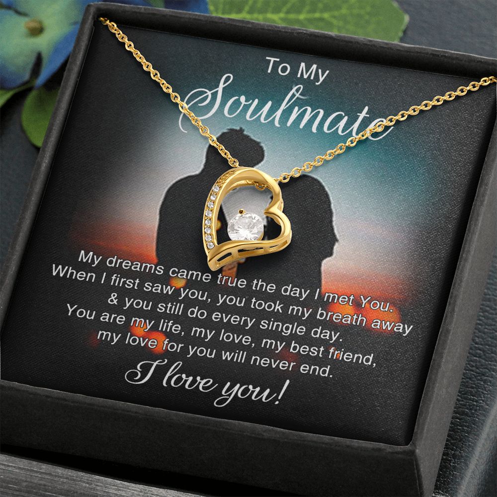 To My Soulmate Necklace for Women Birthday Christmas Jewelry Gifts For My Wife with Message Card Box Personalized Gift Present Pendant for Future Wife Soulmate Girlfriend Love 4 Forever Love Necklace