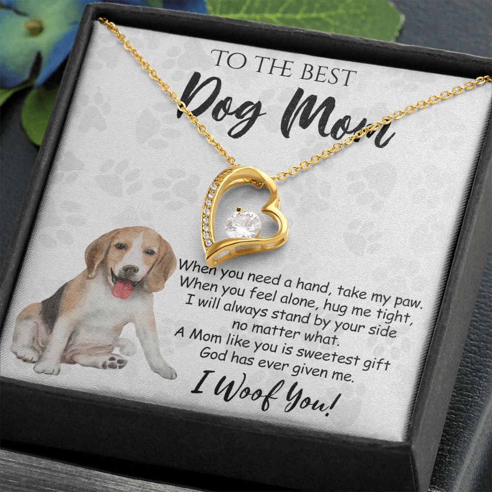 To The Best Beagle Dog Mom Knot Necklace Mother's Day Gift , I Woof You Quote Gift Card, Message Card Jewelry For Dog Lovers, Necklace For Mom Forever Love Necklace