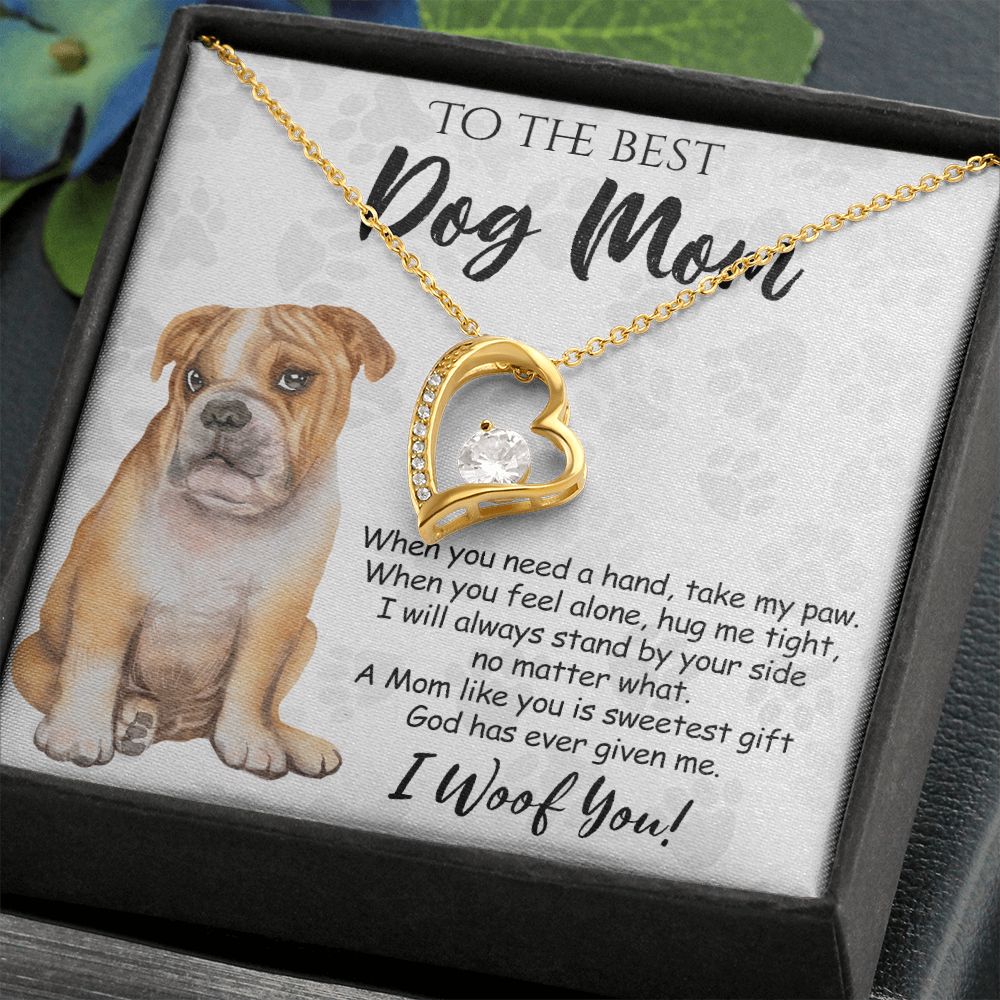 To The Best BullDog Mom Knot Necklace Mother's Day Gift , I Woof You Gift Card, Message Card Jewelry For Dog Lovers, Necklace For Mom Forever Love Necklace
