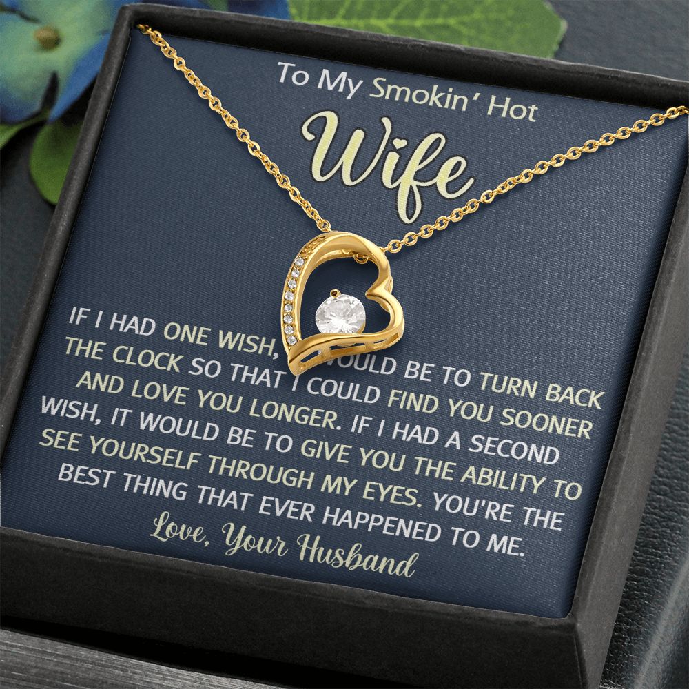 To My Smokin Hot Wife Necklace, Wedding Anniversary Jewelry For Women, Necklace For Wife from Husband, Gifts For Wife Birthday Gifts Necklace, Jewelry With Message Card In A Gift Box3 Forever Love Necklace