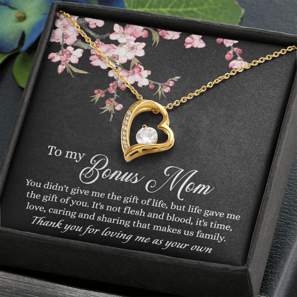 To My Bonus Mom Necklace, Gifts for Step Mom, Bonus Mom Necklace from Bonus Daughter Son, Necklaces for Women, Mothers Day Gift for Stepmom, Mother in Law Gift from Daughter in Law Forever Love Necklace