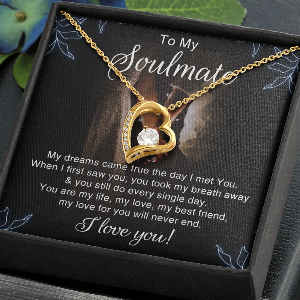 To My Soulmate Necklace for Women Birthday Christmas Jewelry Gifts For My Wife with Message Card Box Personalized Gift Present Pendant for Future Wife Soulmate Girlfriend Love 5 Forever Love Necklace