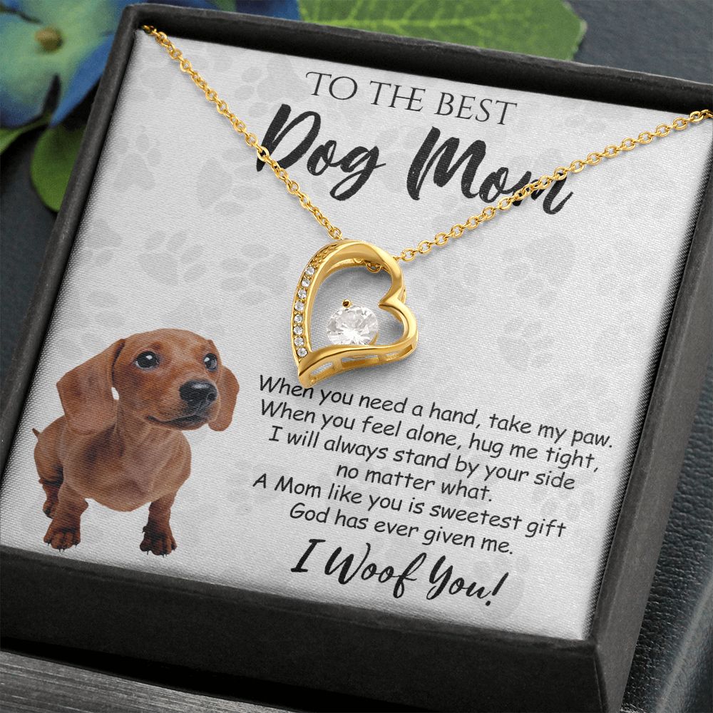To The Best Dachshund Dog Mom Knot Necklace Mother's Day Gift , I Woof You Quote Gift Card, Message Card Jewelry For Dog Lovers, Necklace For Mom Forever Love Necklace