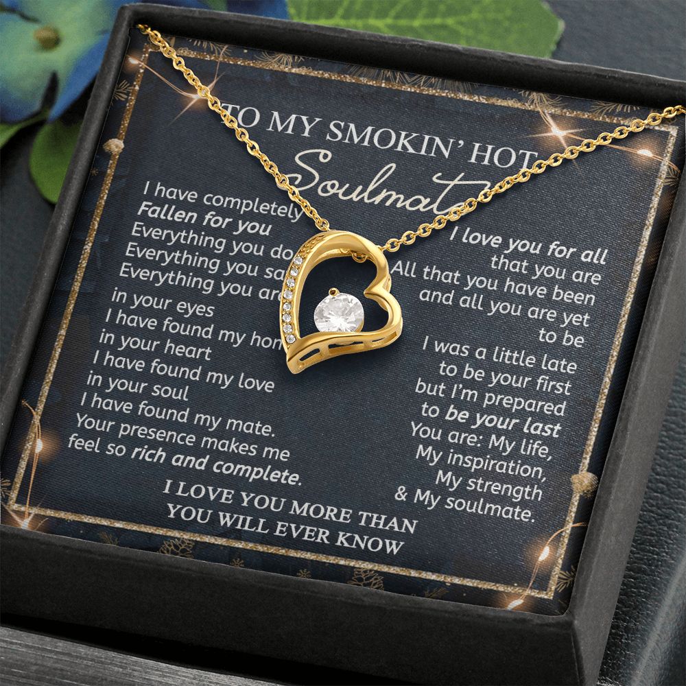 To My Smokin Hot Soulmate Necklace - Wife Gifts From Husband To My Wife Necklace, Gift for Her Romantic, Girlfriend Gifts Necklace for Wife from Men Includes Message Card and Gift Box 14 Forever Love Necklace