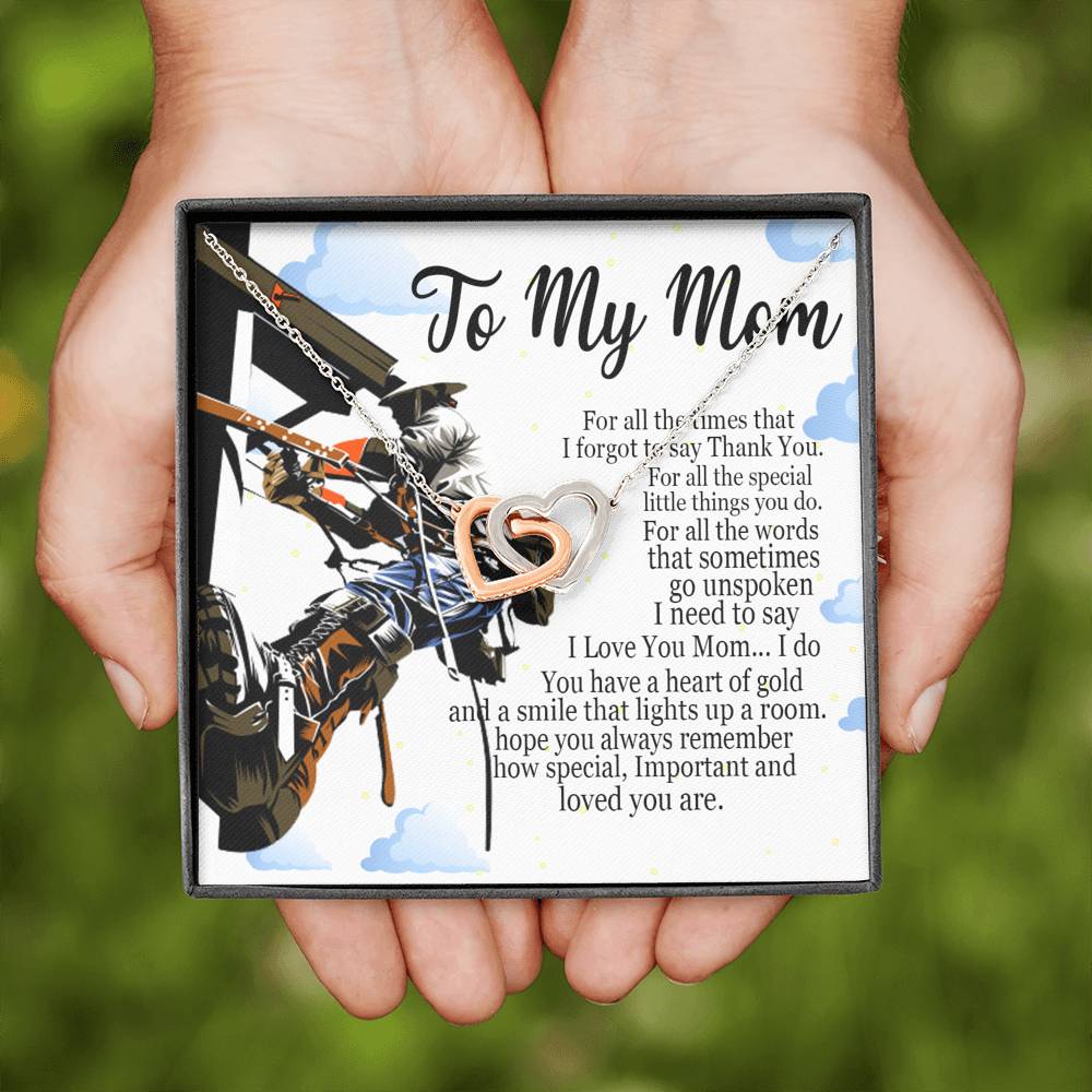 Lineman's Mom Interlocking Heart Necklace Mother Jewelry Mothers Day Gift