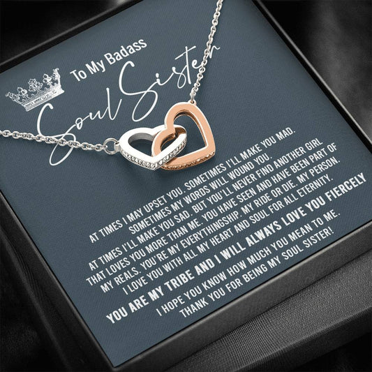 To My Badass Soul Sister Necklace Bestie BFF Gift Interlocking Hearts Necklace