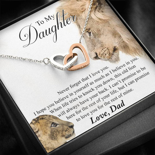 To My Daughter This Old Lion Will Always Have Your Interlocking Heart Necklace