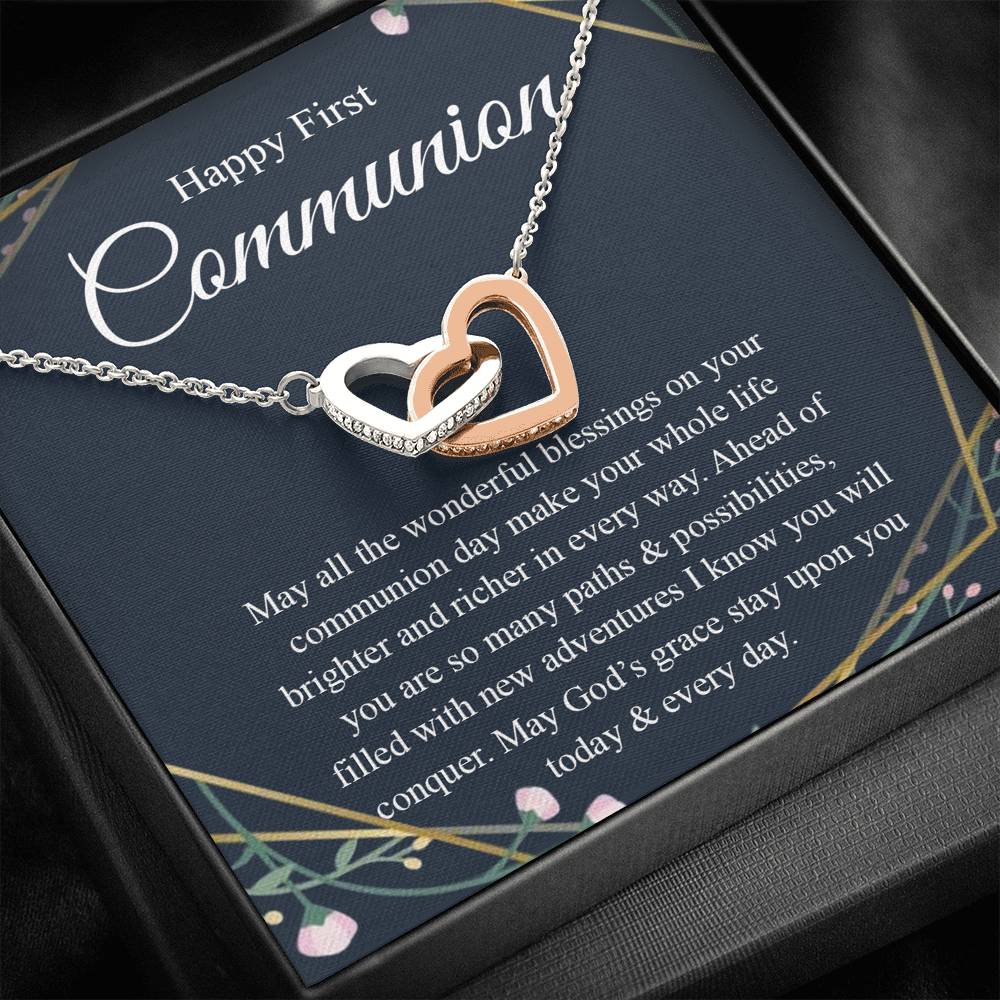 Interlocking Hearts Necklace, For First Communion Gift First Holy Communion