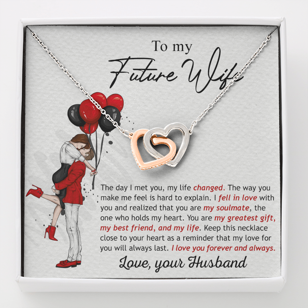 To My Future Wife Necklace from Future Husband Gift Pendant For Future Wife Girlfriend Necklace For Women Girlfriend Sweetheat Soulmate Fiancee Bride Future Wife Jewelry Box Card interlocking hearts necklace