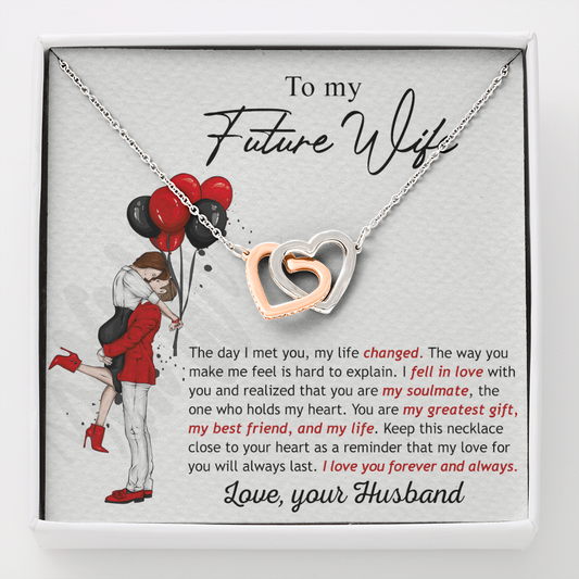 To My Future Wife Necklace from Future Husband Gift Pendant For Future Wife Girlfriend Necklace For Women Girlfriend Sweetheat Soulmate Fiancee Bride Future Wife Jewelry Box Card interlocking hearts necklace
