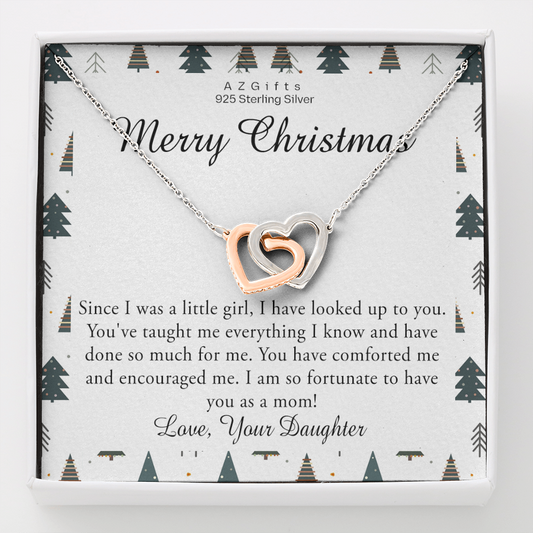 Merry Christmas Gift From Daughter, Christmas Necklace Gift For Mom interlocking hearts necklace 1608