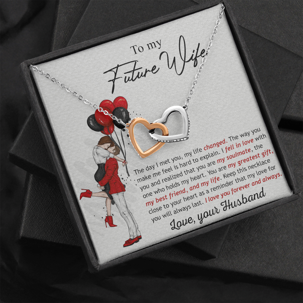 To My Future Wife Necklace from Future Husband Gift Pendant For Future Wife Girlfriend Necklace For Women Girlfriend Sweetheat Soulmate Fiancee Bride Future Wife Jewelry Box Card interlocking hearts necklace