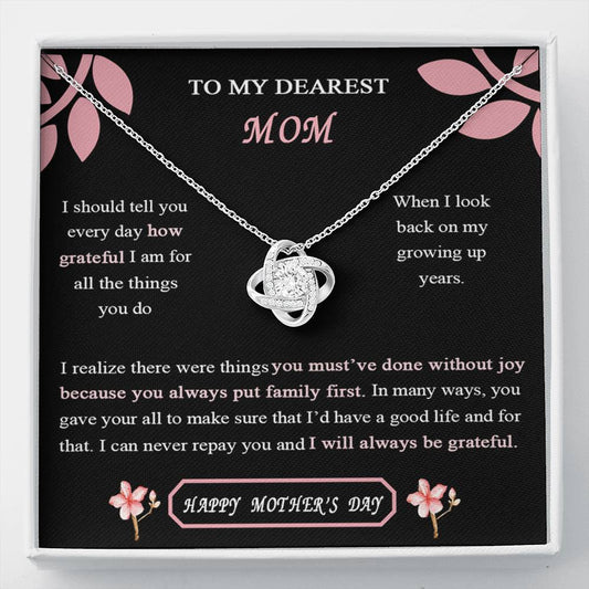 To My Dearest Mom Love Knot Necklace Gift For Mom On Mother's Day, For Women