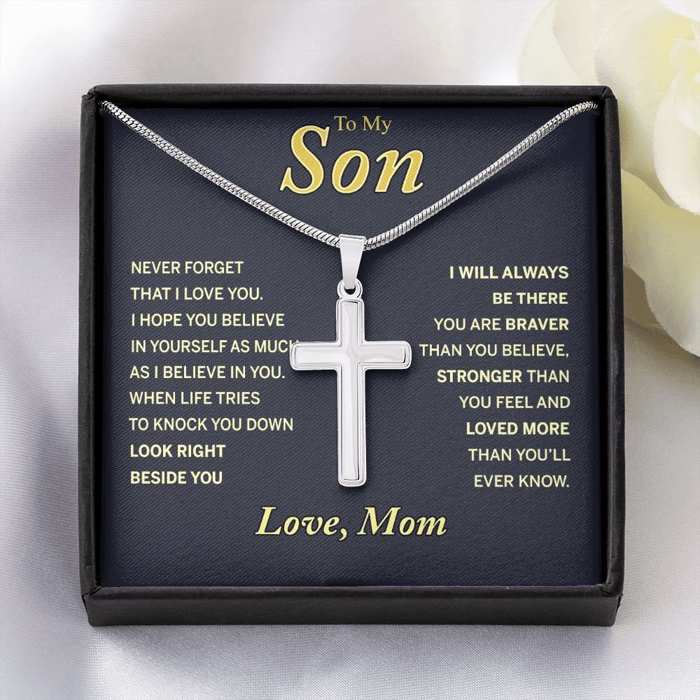 To My Son Necklace From Mom and Dad Jewelry Son Gifts From Mom and Dad, Mother and Son Necklace, Birthday Gift For My Son Graduation Christmas Stainless Steel Cross Necklace Present for Son