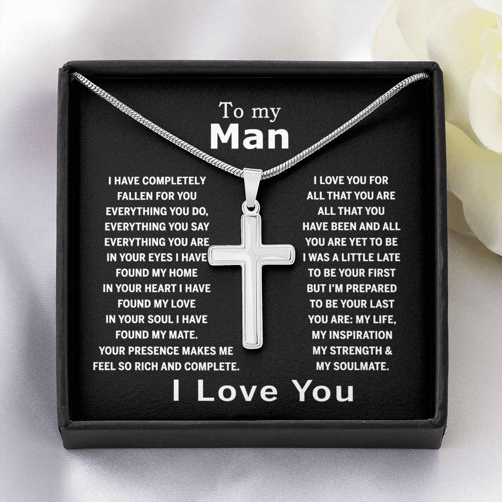 To My Man Cross Necklace Jewelry For Men, Man Necklace Silver From My Love Gift