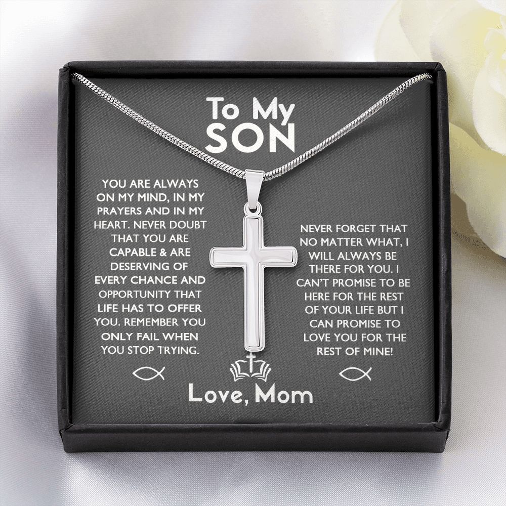 To My Son Necklace From Mom and Dad Jewelry Son Gifts From Mom and Dad, Mother and Son Necklace, Birthday Gift For My Son Graduation Christmas Stainless Steel Cross Necklace Present for Son