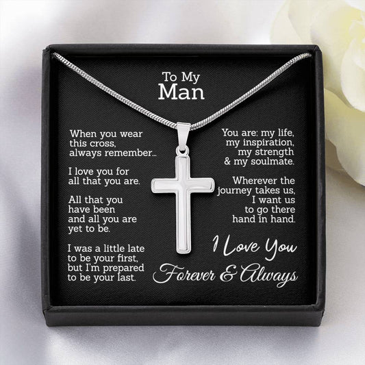 To My Man Cross Necklace Gift For Men From My Love, Jewelry For Men Silver Gifts