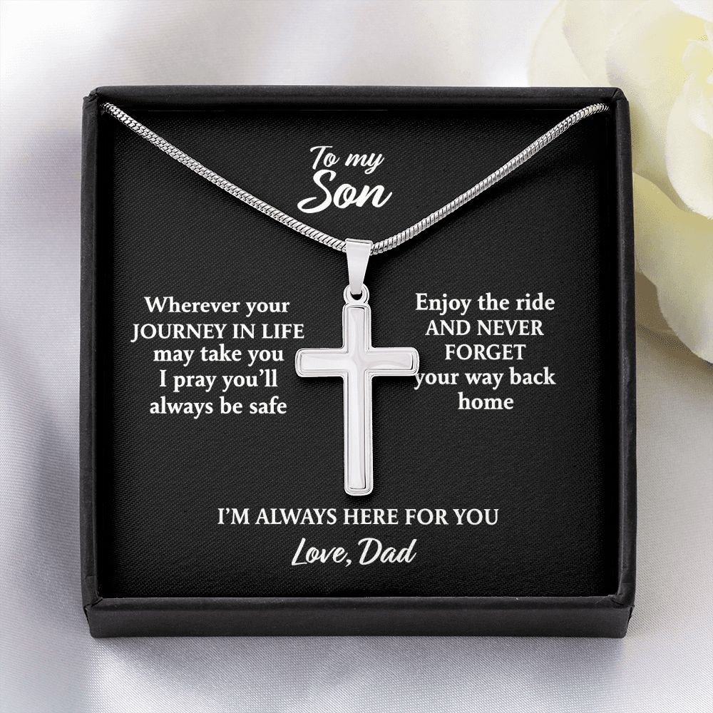 To My Son Necklace From Mom and Dad Jewelry Son Gifts From Mom and Dad, Mother and Son Necklace, Birthday Gift For My Son Graduation Christmas Stainless Steel Cross Necklace Present for Son