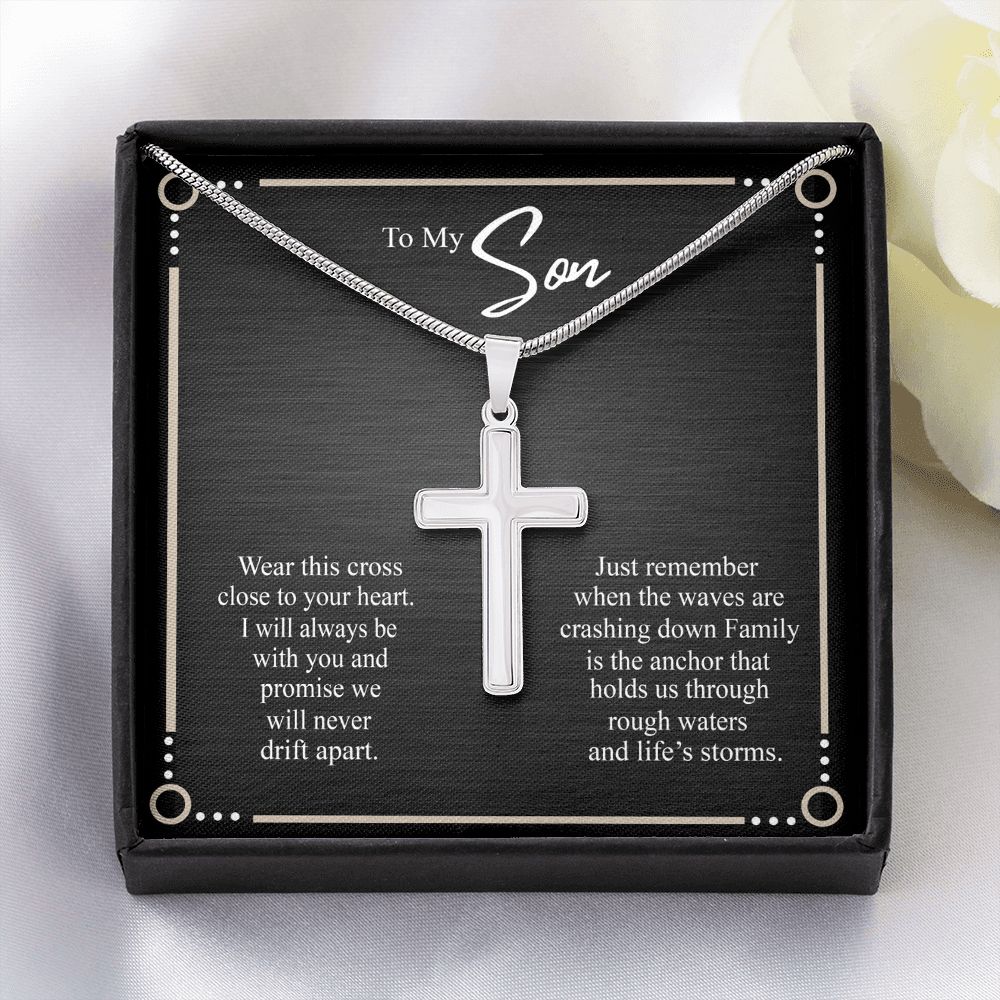 To My Son Necklace From Mom and Dad Jewelry Son Gifts From Mom and Dad, Mother and Son Necklace, Birthday Gift For My Son Graduation Christmas Stainless Steel Cross Necklace Present for Son