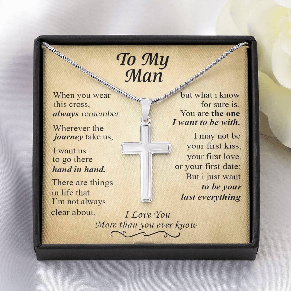 Gift for Husband Boyfriend, To My Man Cross Necklace, Birthday Gift for Husband