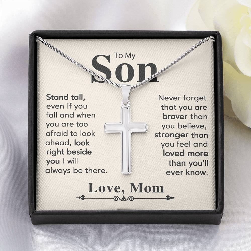 AZGifts To My Son Cross Necklace from Mom, Gift For Graduation Him Necklace, Jewelry Son, On Birthday Christmas, Anniversary Congratulations Grad, Senior Gift, white, 22 CrossThach1080521-05 R2-ZWDX-ZV9O  B094GD8S5G