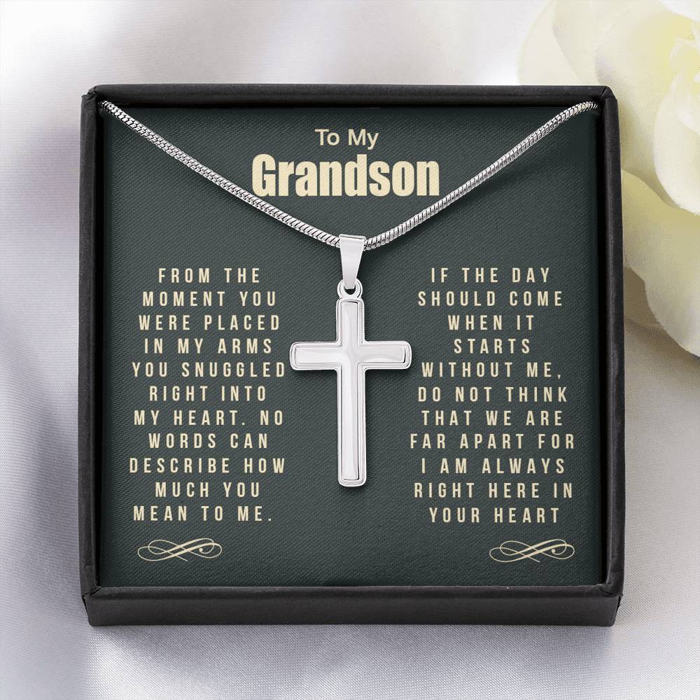 To My Grandson Cross Necklace Gift For Grandson Snuggled Right, Jewelry For Men