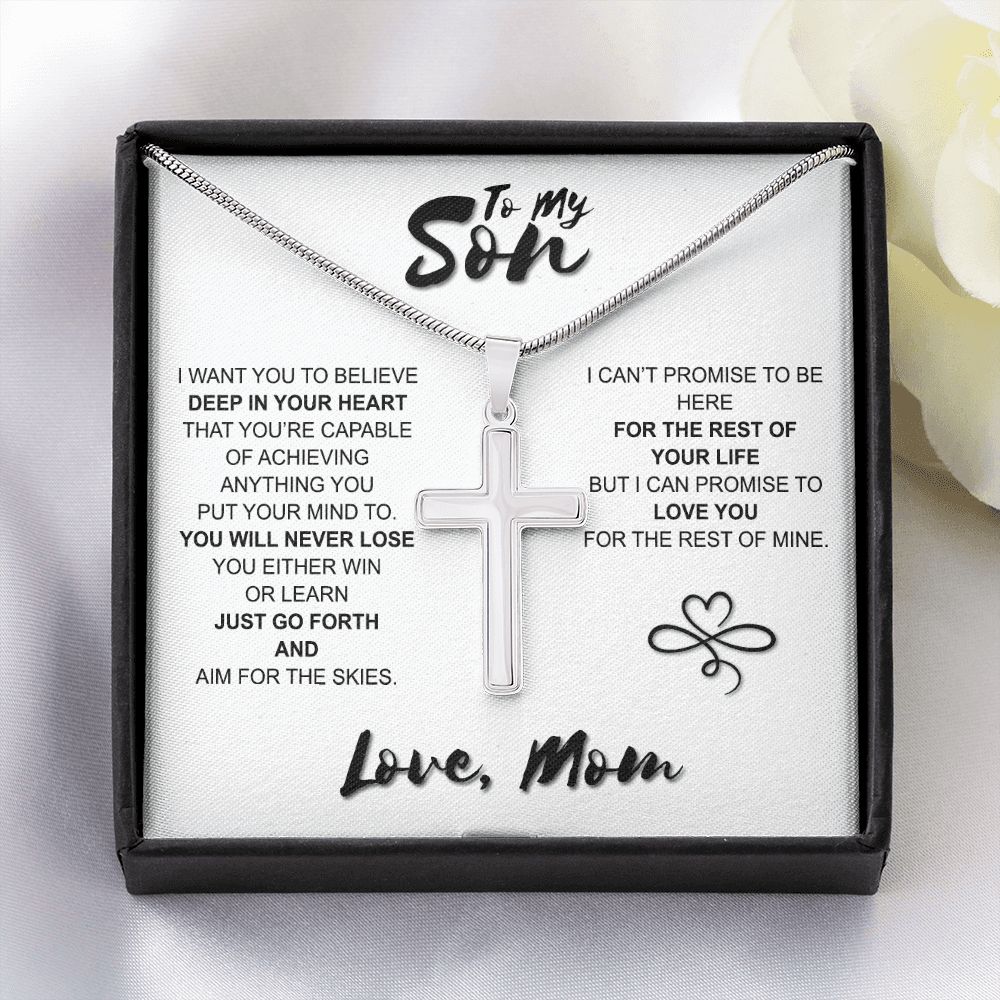 To My Son Necklace From Mom and Dad Jewelry Son Gifts From Mom and Dad, Mother and Son Necklace, Birthday Gift For My Son Graduation Christmas Stainless Steel Cross  Necklace Present