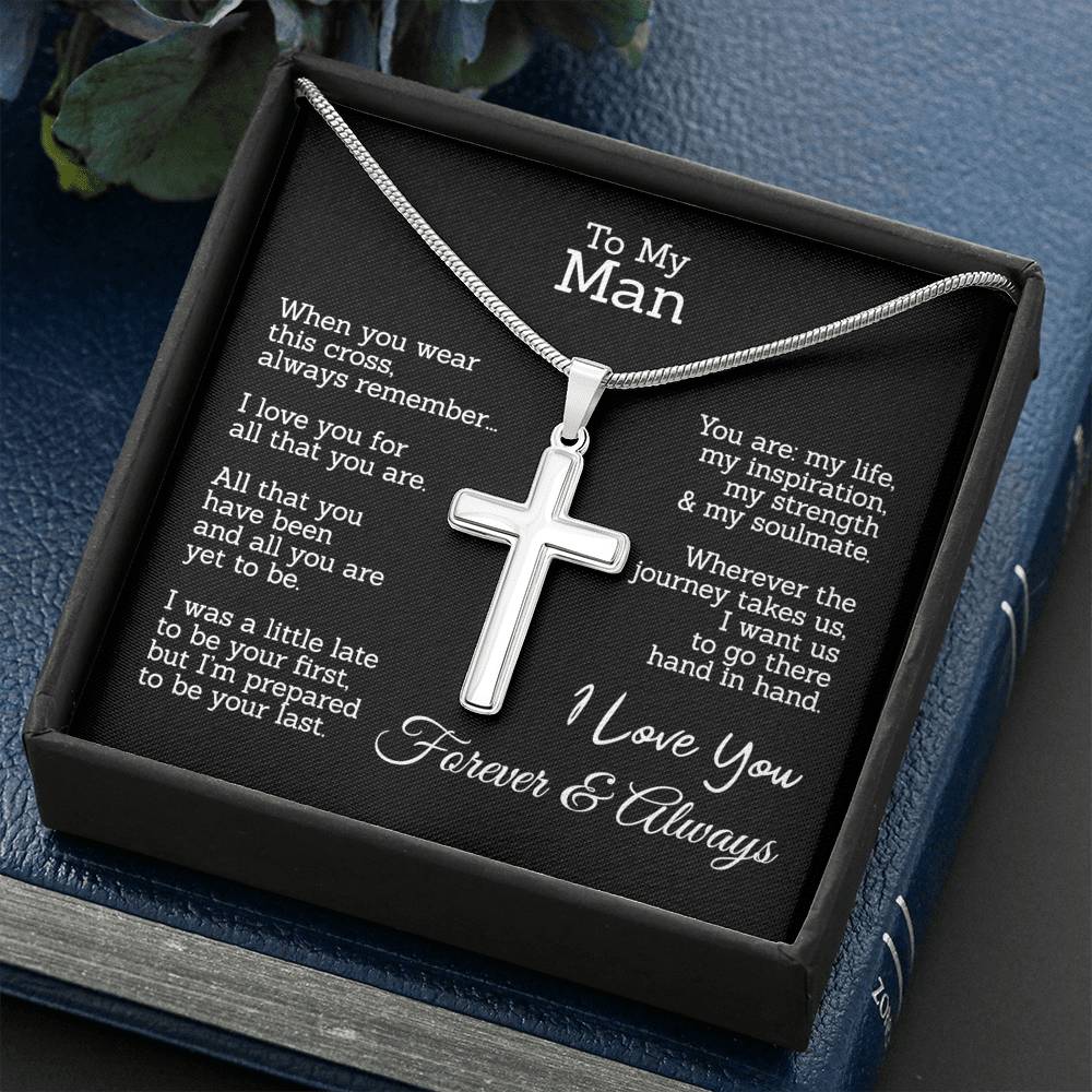 To My Man Cross Necklace Gift For Men From My Love, Jewelry For Men Silver Gifts