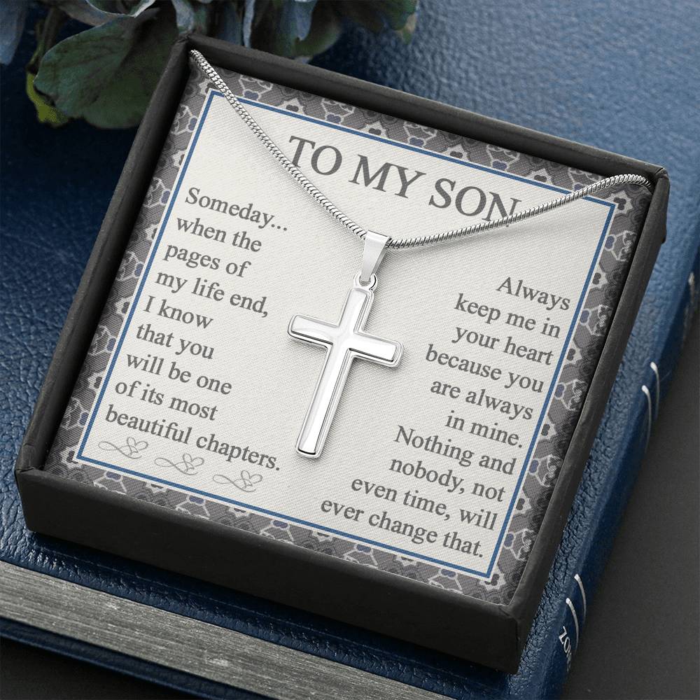 HaoKrr0110821-1-NG-04 To My Son Artisan Cross Necklace with Message Card and Gift Box Gift for Son