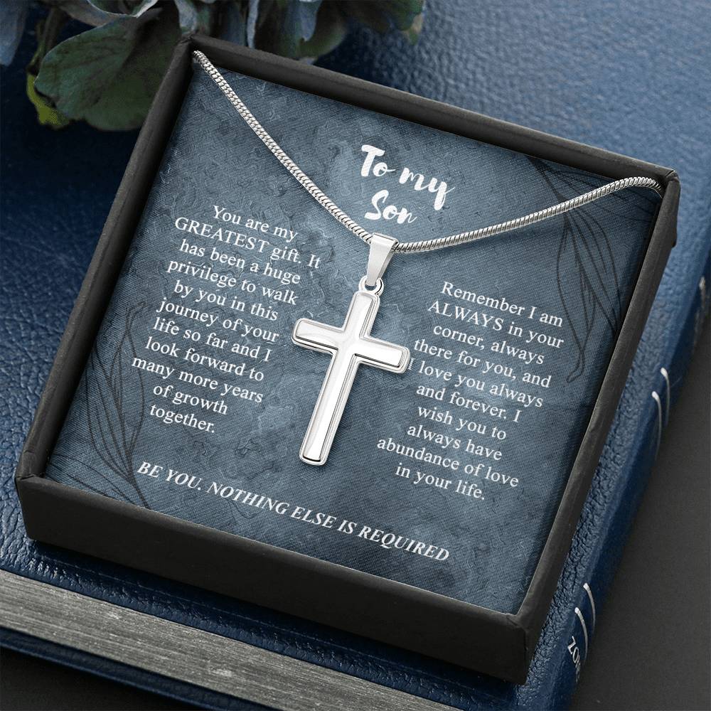 To My Son Cross Necklace, Son Birthday Gift, Message Card Gift For Son