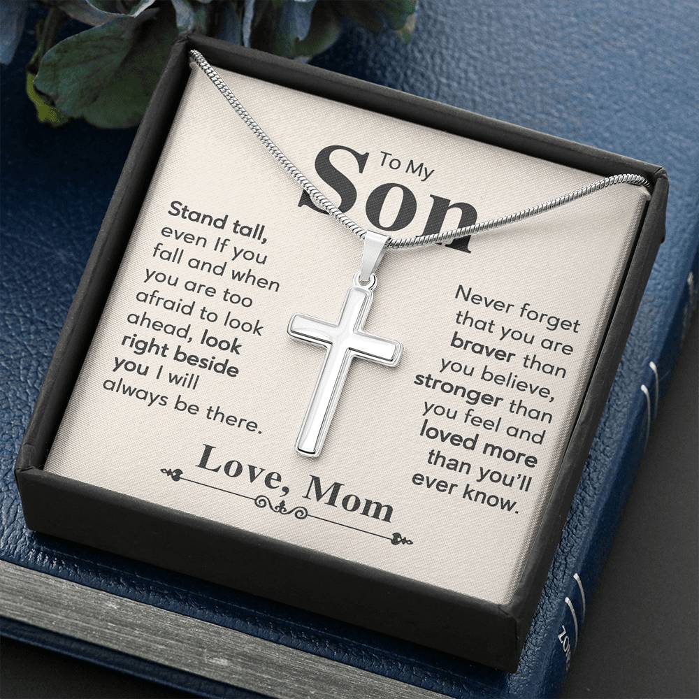 AZGifts To My Son Cross Necklace from Mom, Gift For Graduation Him Necklace, Jewelry Son, On Birthday Christmas, Anniversary Congratulations Grad, Senior Gift, white, 22 CrossThach1080521-05 R2-ZWDX-ZV9O  B094GD8S5G
