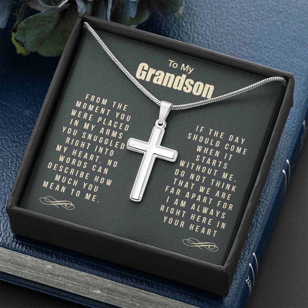 To My Grandson Cross Necklace Gift For Grandson Snuggled Right, Jewelry For Men